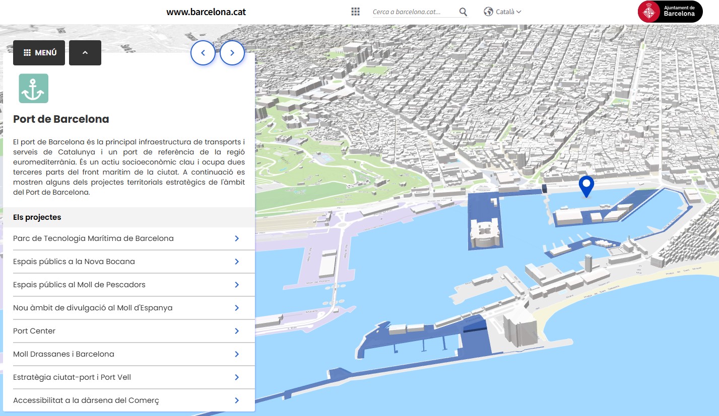 Mapa interactiu en 3D del Pla Litoral de Barcelona. Vista del port de Barcelona.